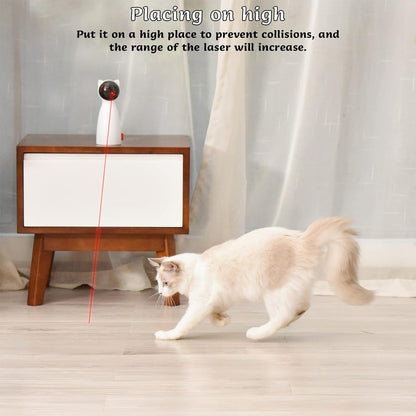 "Interactive Automatic Cat Laser Toy, white, dome shape with adjustable laser, ideal for engaging cats' hunting instincts."