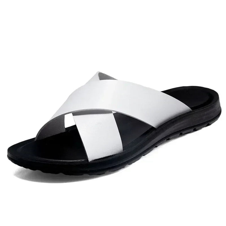 Easy-to-wear men's slip-on sandals. Perfect comfortable summer footwear for warm weather & vacations.