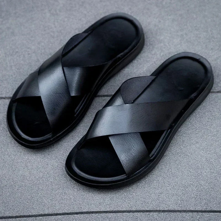 Men's Italian leather slip-on sandals. Lorenzo design for ultimate summer comfort & style.