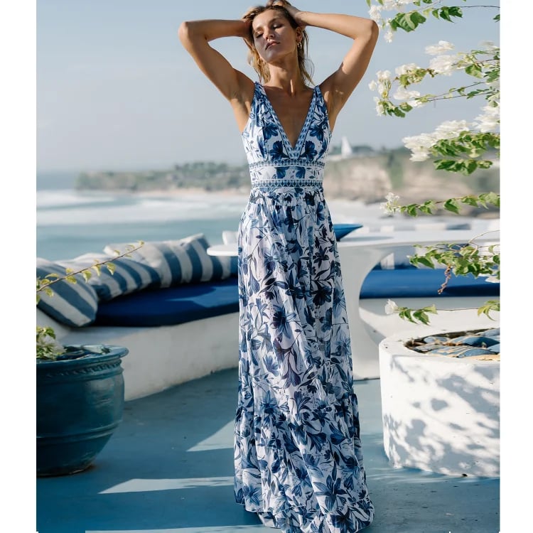Stylish beach skirt cover-up, matching an elegant women's two-piece swimsuit.