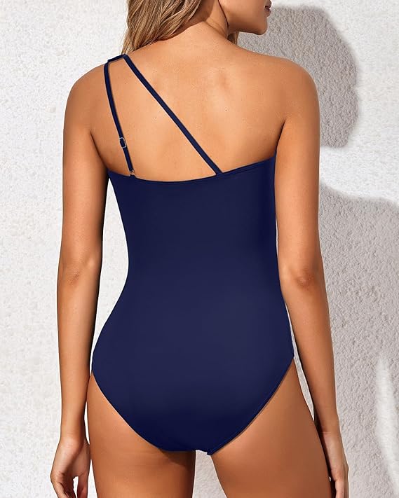 Chic one-shoulder women's beachwear, with tummy control for a confident and stylish look.