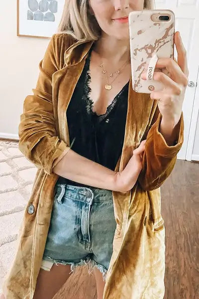 Draped luxurious velvet duster for women. Flowing long cardigan, perfect for an elegant, loose fit.