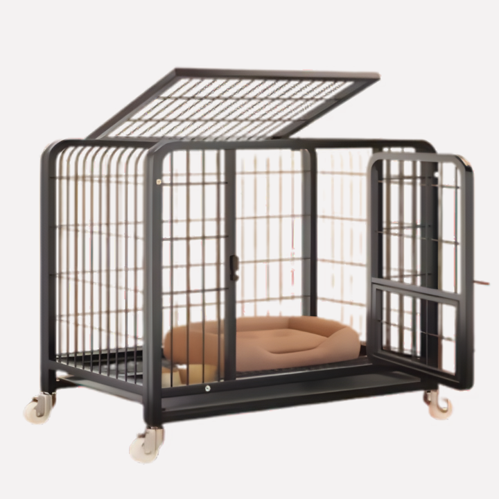 Spacious large dog crate with secure heavy-duty steel construction for pet safety & training. Indoor/outdoor use.