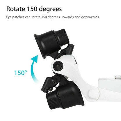 "LED Light Headband Magnifier with adjustable lenses and lighting, ideal for jewelry repair and crafts, featuring durable des