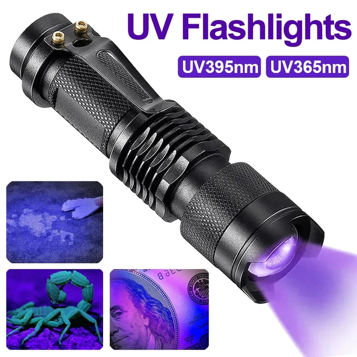 Portable UV stain detector blacklight for uncovering invisible messes, pet stains, and hidden grime in your home.