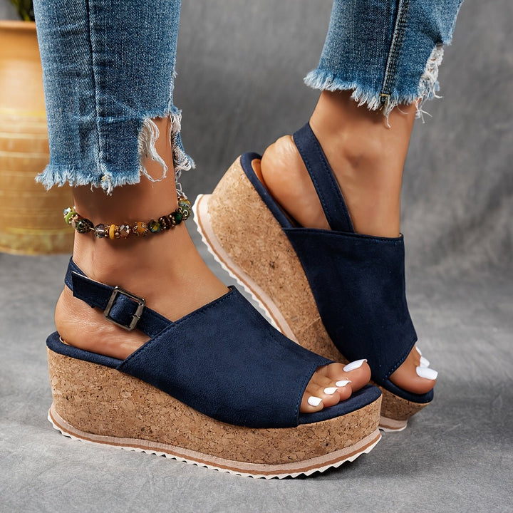 Women's summer leopard print platform wedge sandals, offering comfortable and adjustable fit for sunny days.