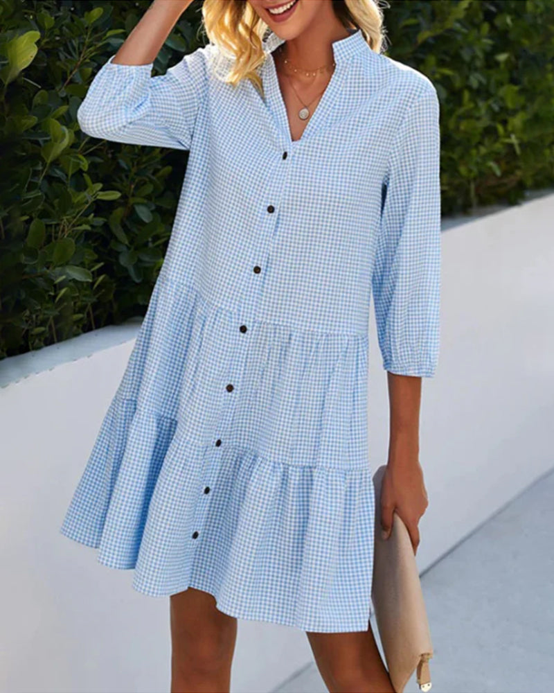 Women's lightweight A-line summer dress with classic checked pattern. Comfortable & stylish.