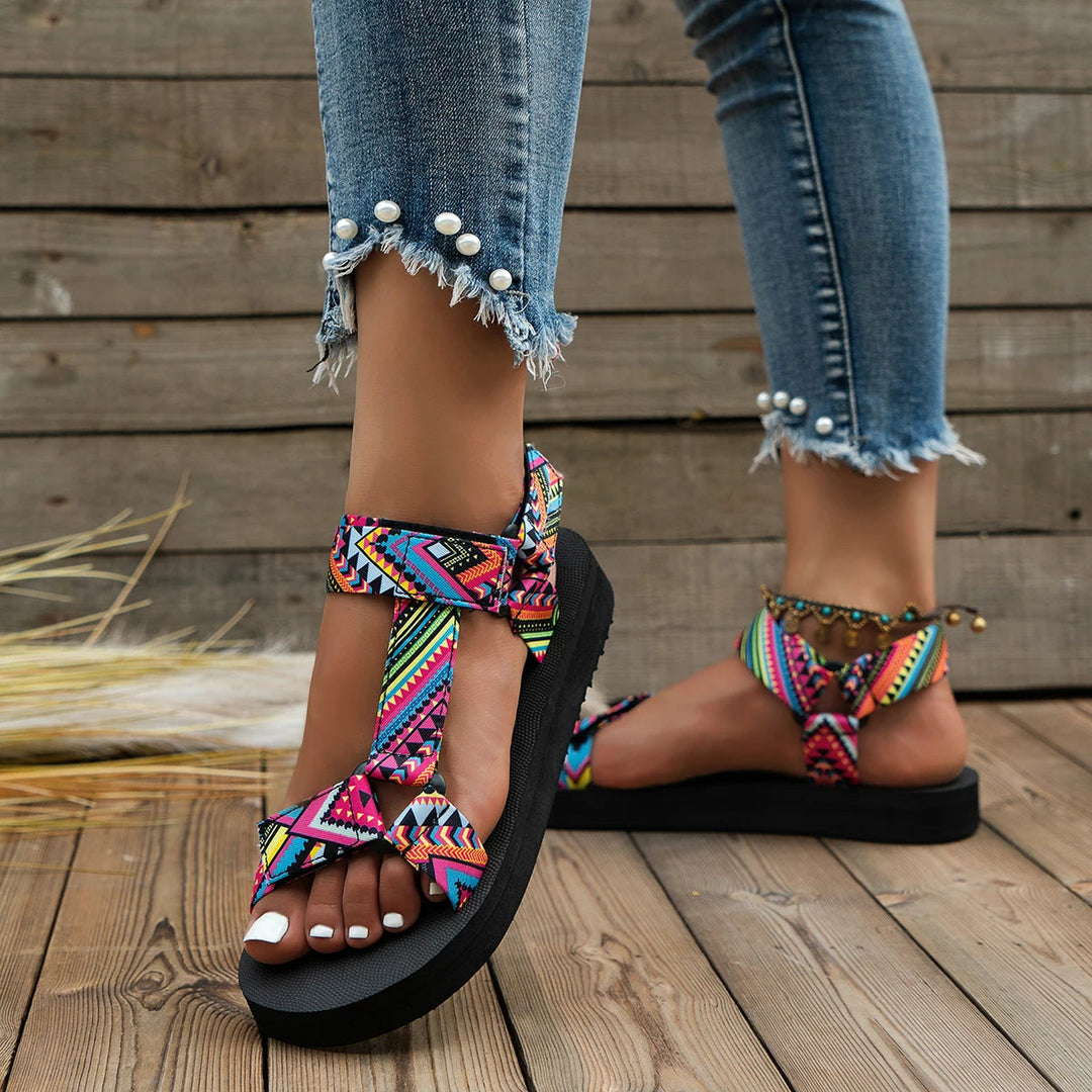 Stylish women's colorful open-toe sandals worn on foot, showcasing lightweight and comfortable design for spring summer.