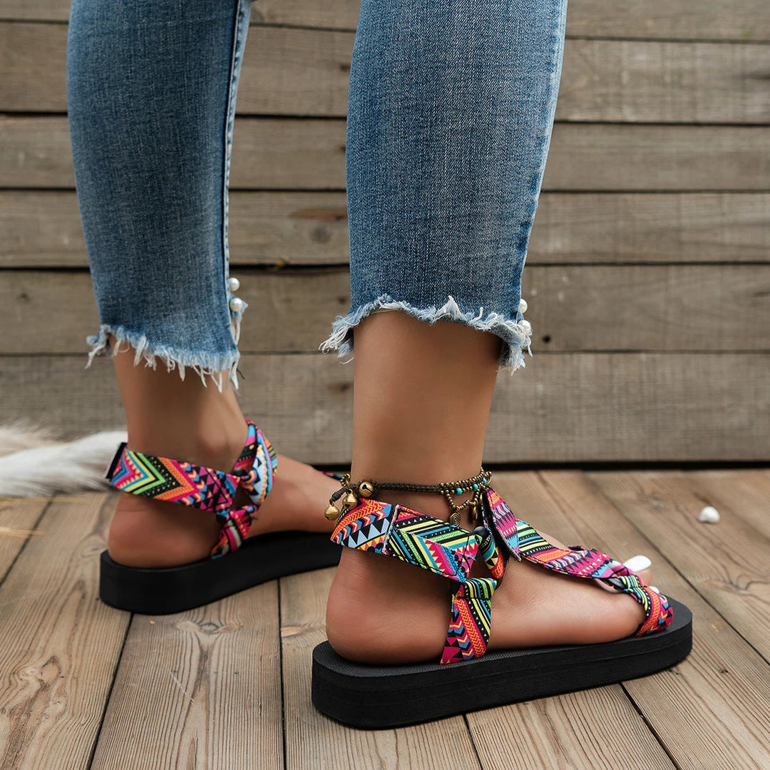Side view of Amélie women's colorful summer sandals, highlighting the lightweight, open-toe design, great for vacation.