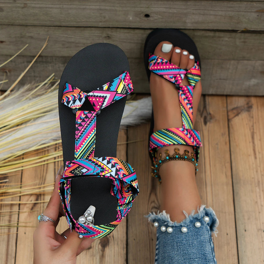 Vibrant women's summer sandals, colorful and lightweight with a non-slip design, perfect for beach or vacation.