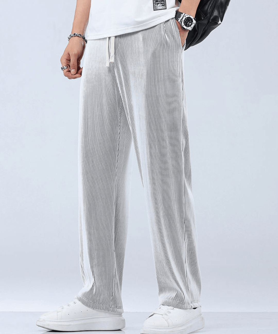 Fabio men's straight leg casual pants with elastic waist, ideal for relaxed summer wear.