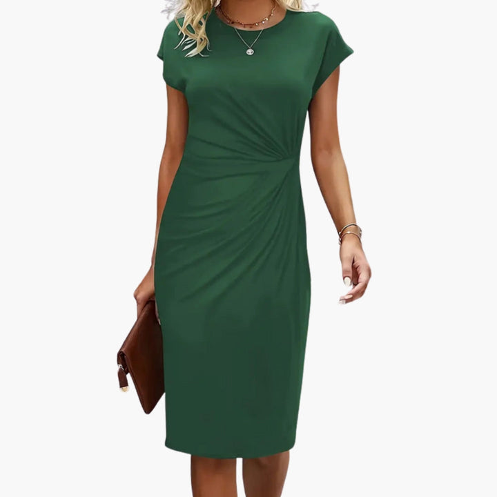 Classic women's elegant short sleeve midi dress in a sophisticated color, versatile for any wardrobe.
