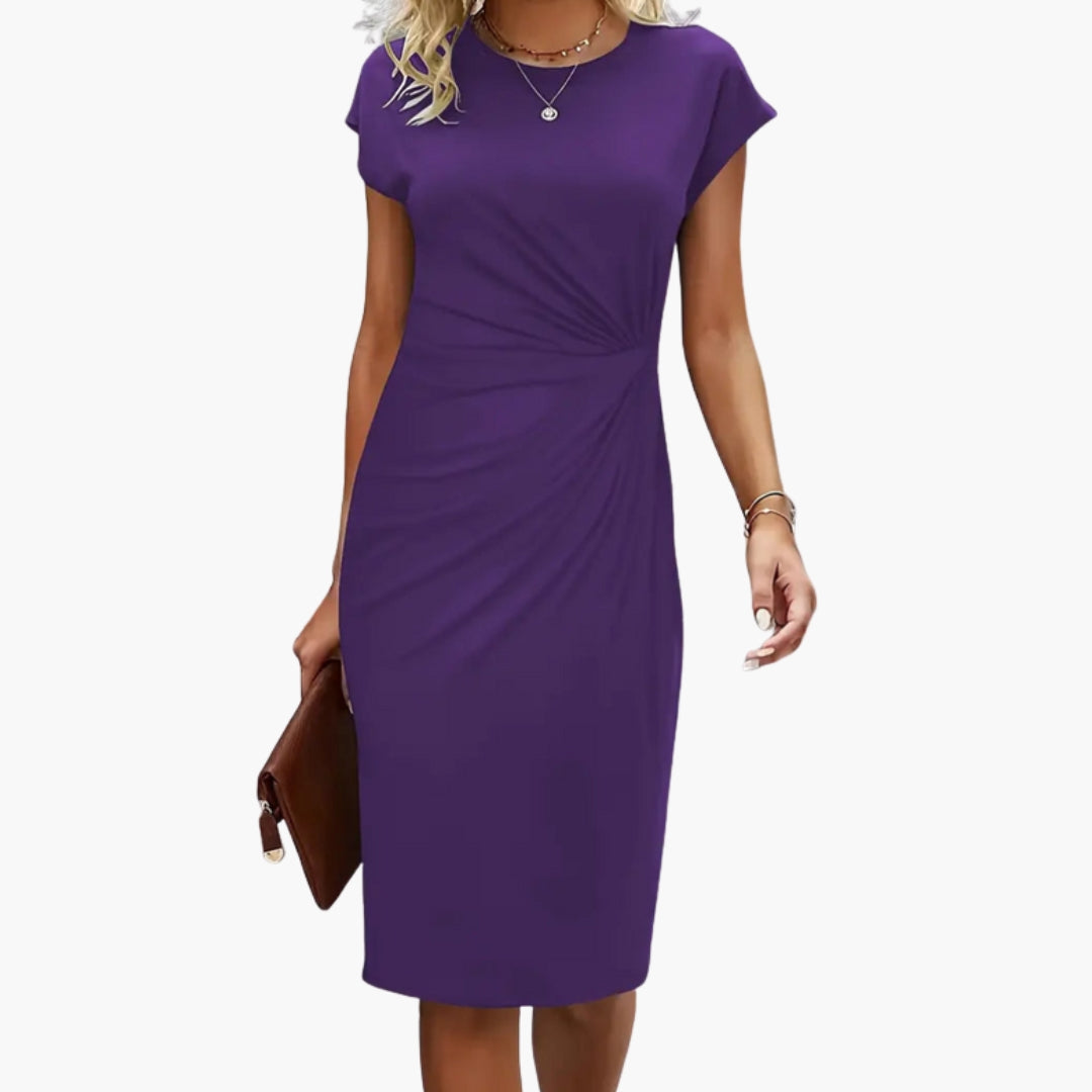 Elegant women's short sleeve midi dress, showcasing a classic design and comfortable, flattering fit.