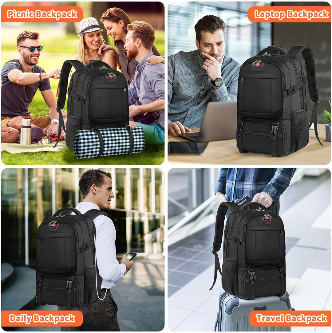 Tech-friendly 50L laptop backpack with insulated compartment. Unisex travel bag, anti-theft, and USB charging for trips.