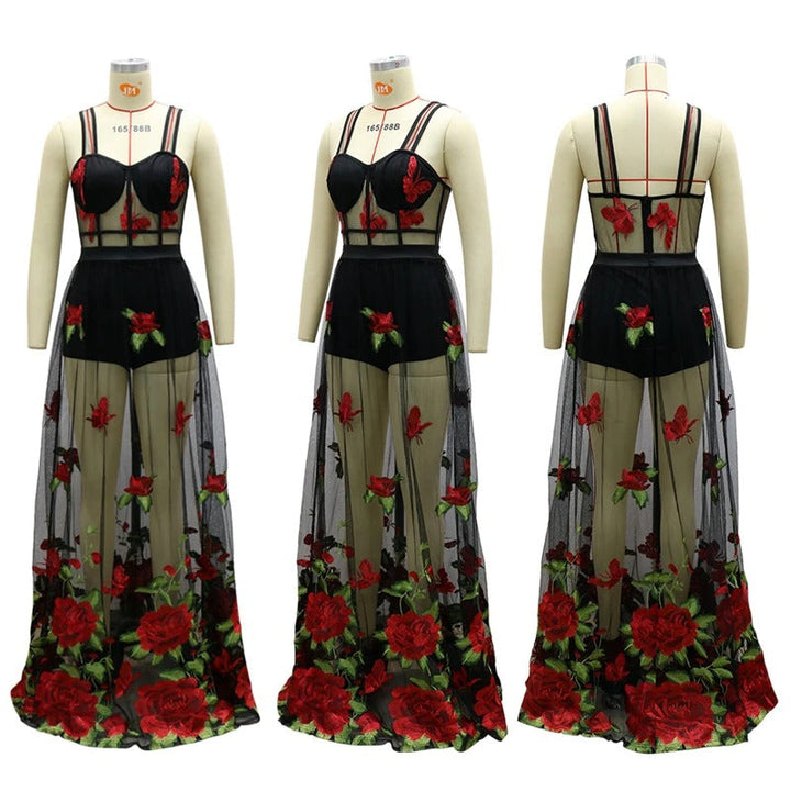 Feminine floral spaghetti strap maxi dress for women, ideal for elegant party wear or summer special occasions.
