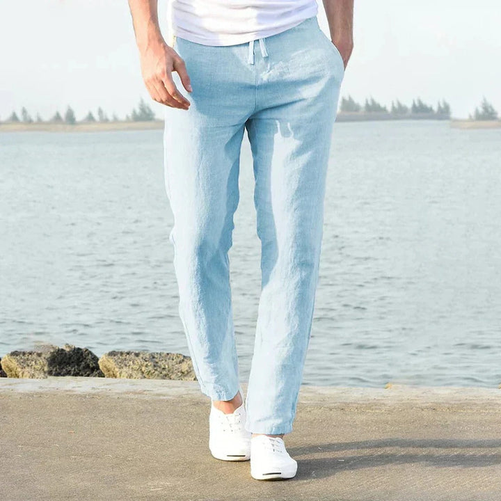 Relaxed fit men's breathable summer pants in a soft fabric, ideal for ultimate comfort and warm weather casual wear.