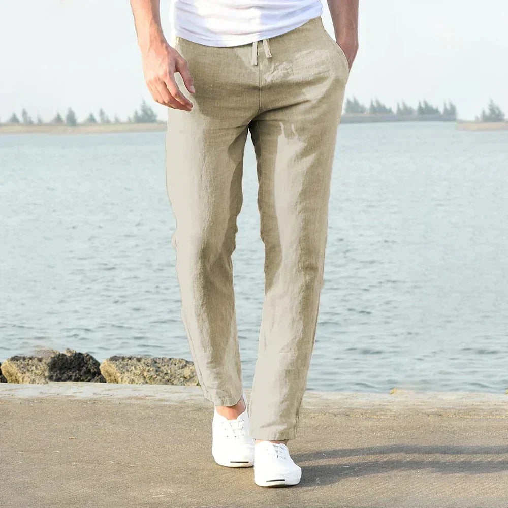 Stylish men's casual comfort pants, breathable and lightweight for spring, summer, beachwear, or vacation outfits.