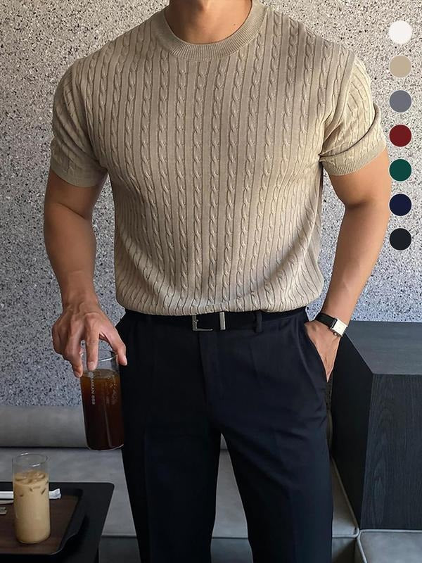 Men's cable knit short sleeve tee, cotton blend, in a versatile color, perfect for casual wear
