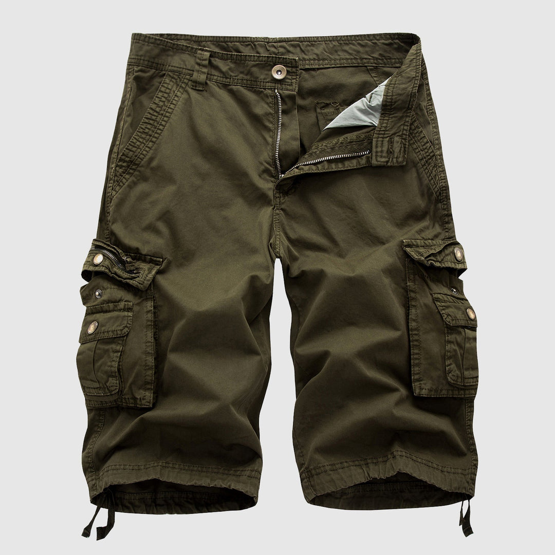 Durable men's cargo shorts, multi-pocket utility design, adjustable hem, comfortable for summer & casual wear.