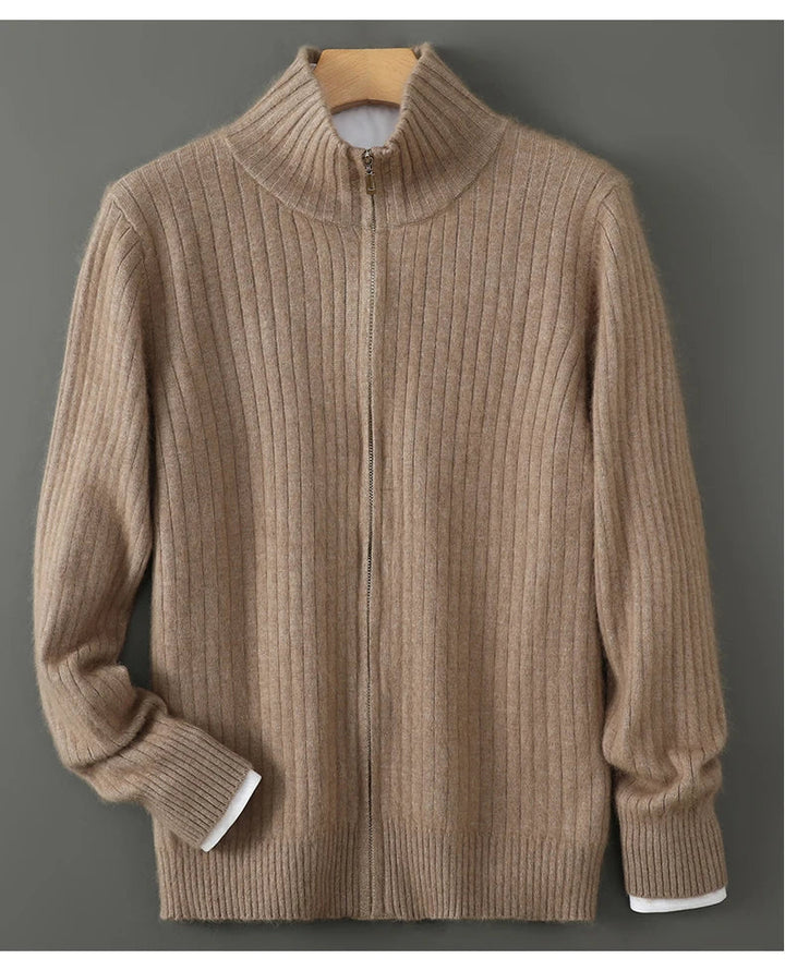 Men's cashmere blend half-zip sweater, stand collar, elegant long sleeve knitwear for winter fashion