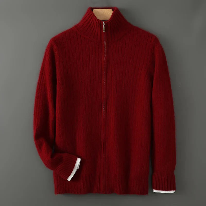Stylish men's cashmere blend knitwear, half-zip design with a sophisticated stand collar