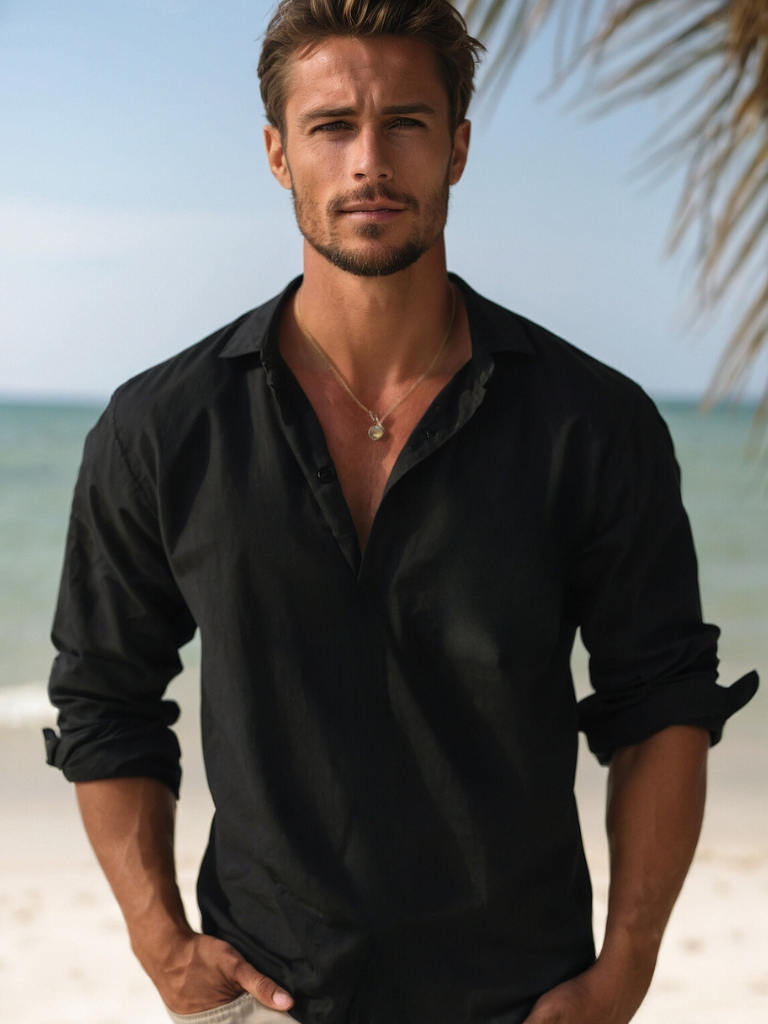 Lightweight men's summer shirt, a casual button-up perfect for beach vacations.