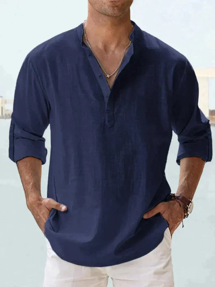 Men's beachwear button-up shirt, casual and lightweight, great for summer vacation.
