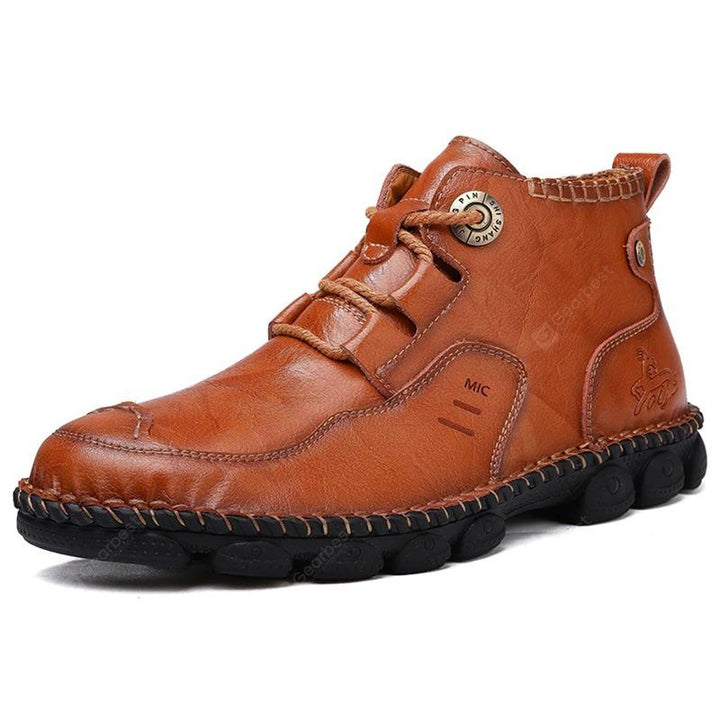 Collection of men's hand stitched leather boots in various shades, perfect comfortable and durable footwear