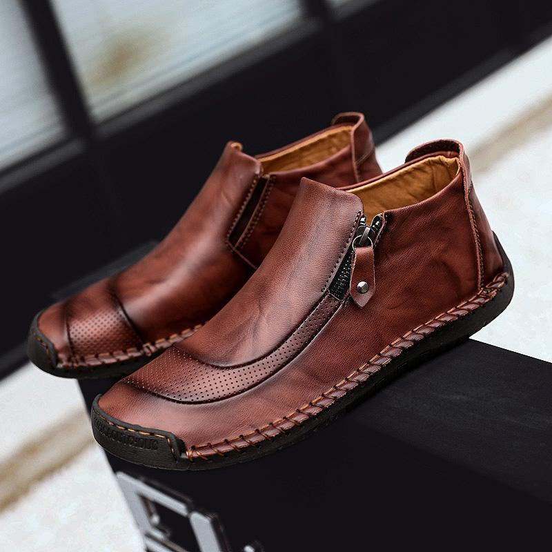 Men's Leather Ankle Boots, showing laces and meticulous handcrafted detail