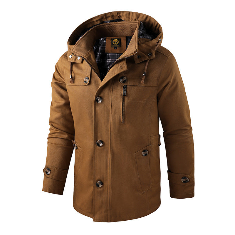 Black men's hooded edge jacket, a versatile casual outerwear piece for winter and fall.