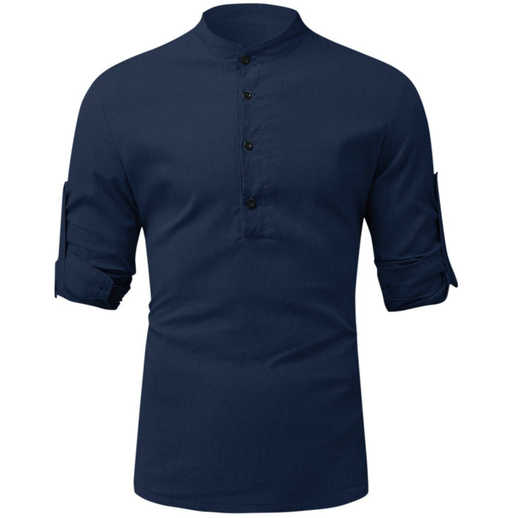 Folded men's linen blend casual shirt, highlighting the fabric texture for summer and everyday fashion