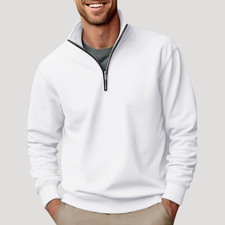 Men's casual quarter-zip sweatshirt in navy, front view, comfortable for layering