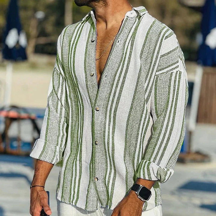 Men's casual striped long sleeve shirt. Ideal for summer & spring, offering effortless style and comfort.