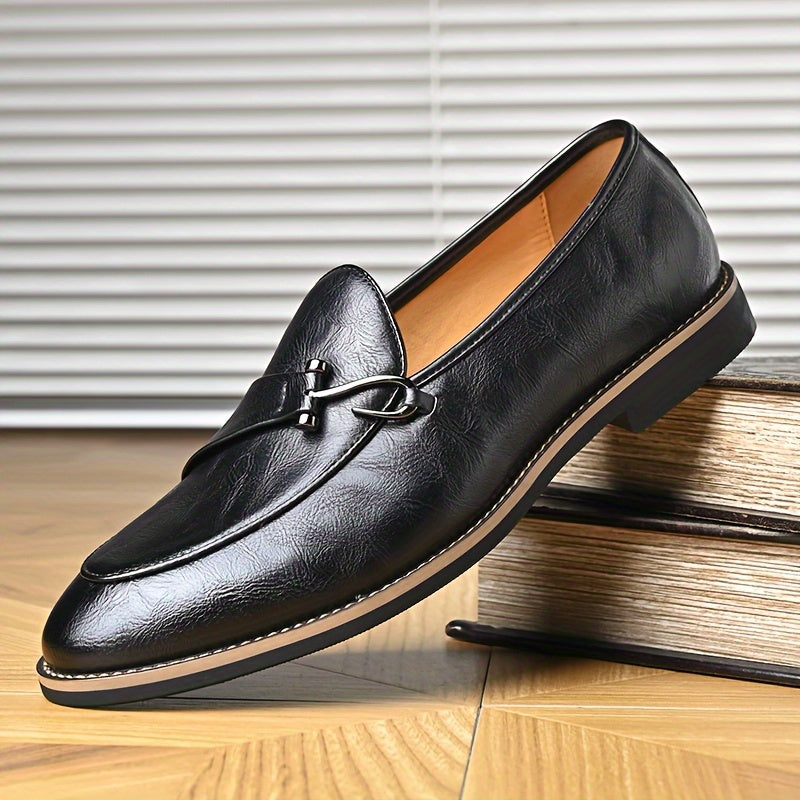 Men's classic black leather loafers, perfect slip-on footwear for formal or casual wear