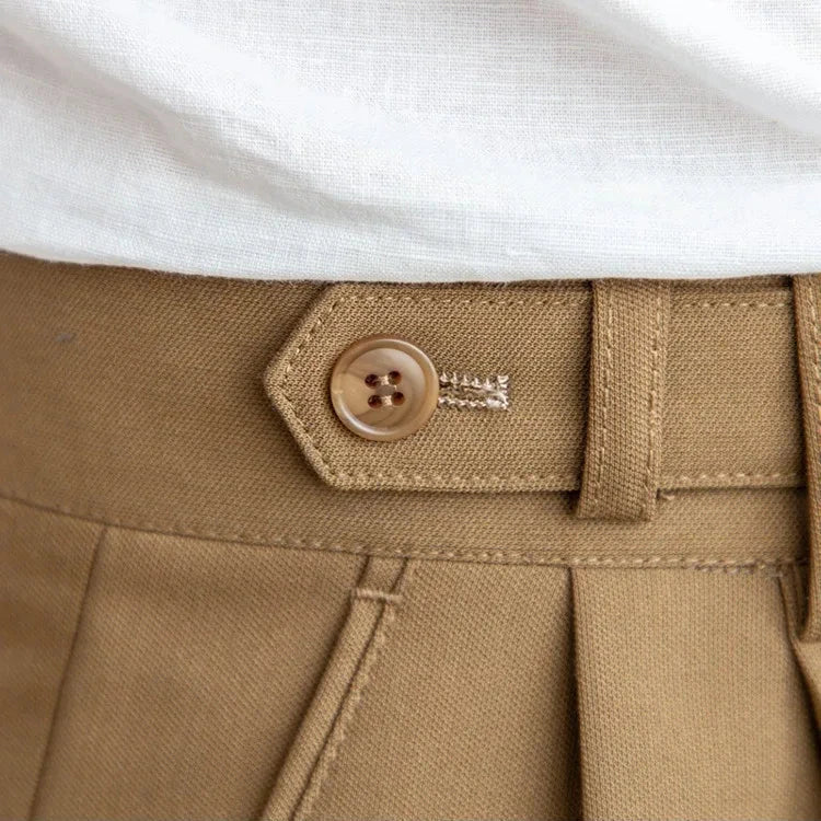 Detail of the side pockets on men's comfortable straight leg dress pants, practical and stylish