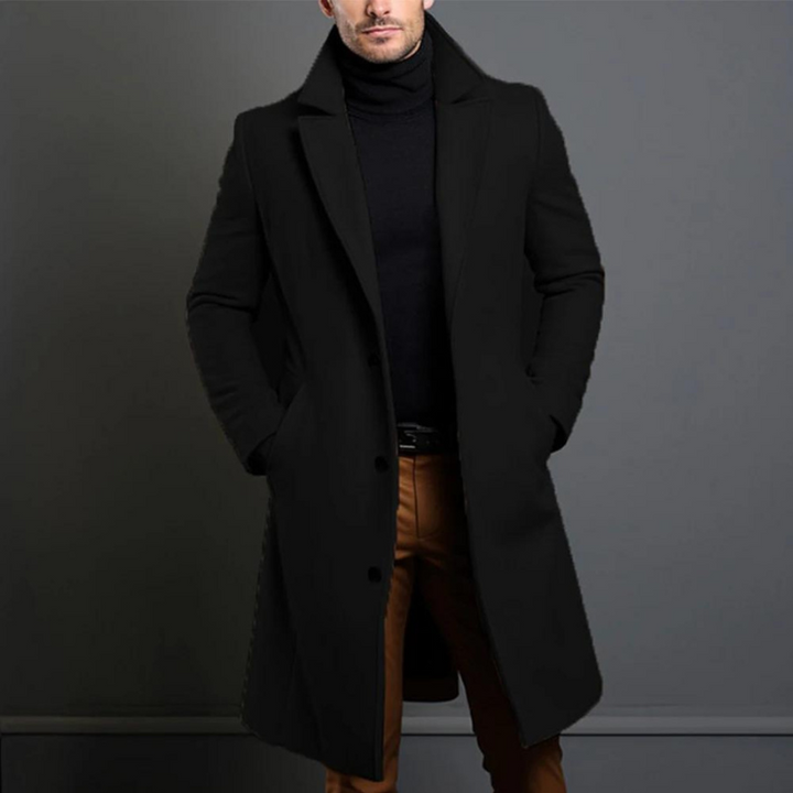 Elegant men's formal coat, a long tailored lapel overcoat, perfect for colder weather