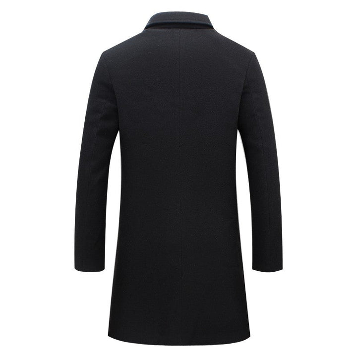 Classic men's long overcoat, perfect for formal occasions, business, and sophisticated gentleman style.
