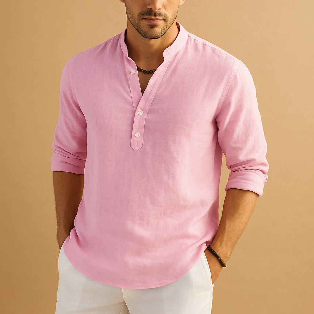 Modern men's classic long sleeve button-up shirt, easily dressed up or down for any occasion.