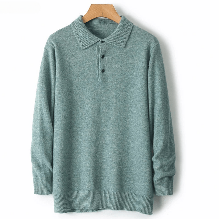 Profile view of a men's merino wool cardigan, emphasizing its comfortable fit and soft knit.