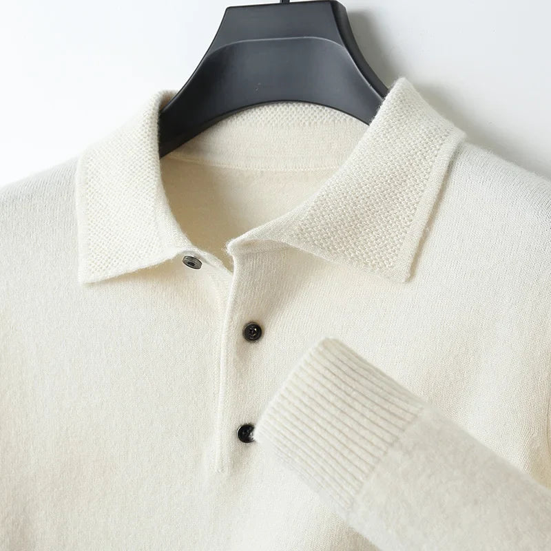 Soft men's merino wool cardigan, knitted with fine gauge, featuring full button closure and ribbed cuffs.
