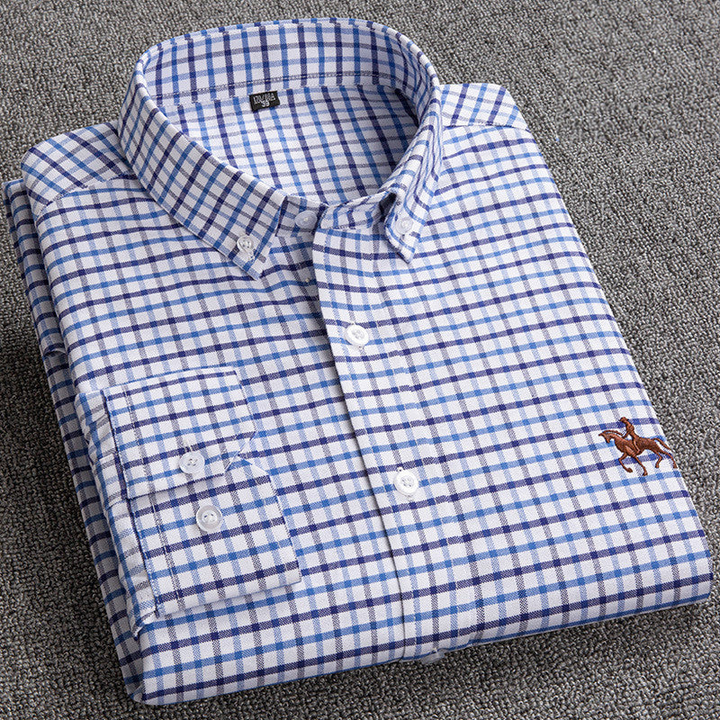 Men's classic checkered button-down shirt in a vibrant orange & blue, ideal for casual outfits.