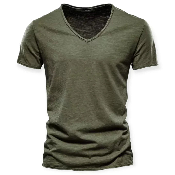 Soft, comfortable men's V-neck shirt for everyday wear. Classic short-sleeve men's fashion apparel.