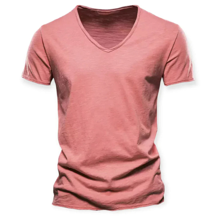 White men's classic V-neck t-shirt, comfortable and stylish for everyday casual apparel.