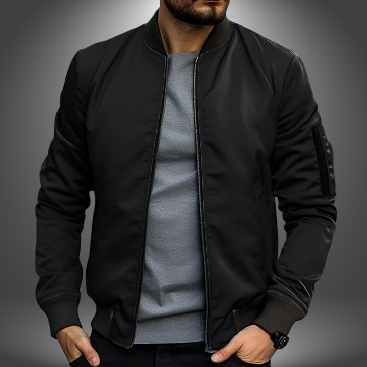 Stylish men's mid-season bomber jacket, perfect casual windproof outerwear for everyday wear.