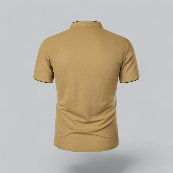 Comfortable men's collarless polo top, relaxed fit for all-day casual wear. Stylish short sleeve.