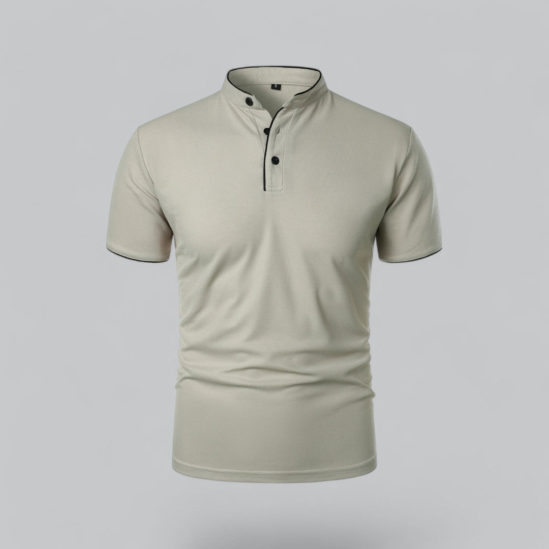 Summer fashion men's collarless polo shirt, short sleeve for everyday comfortable style.