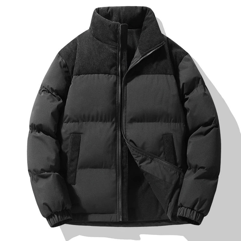 Casual men's winter coat: color block quilted puffer jacket, perfect modern outerwear
