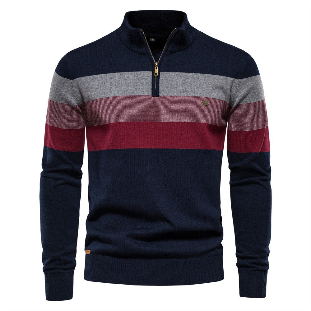 Lightweight men's colorblock half-zip sweater, excellent for transitional weather layering