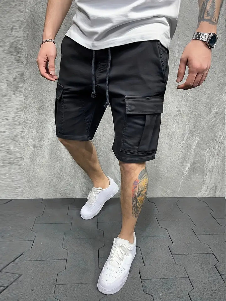 Stylish men's utility cargo drawstring shorts with multiple pockets. Ideal for comfortable activewear & casual style.