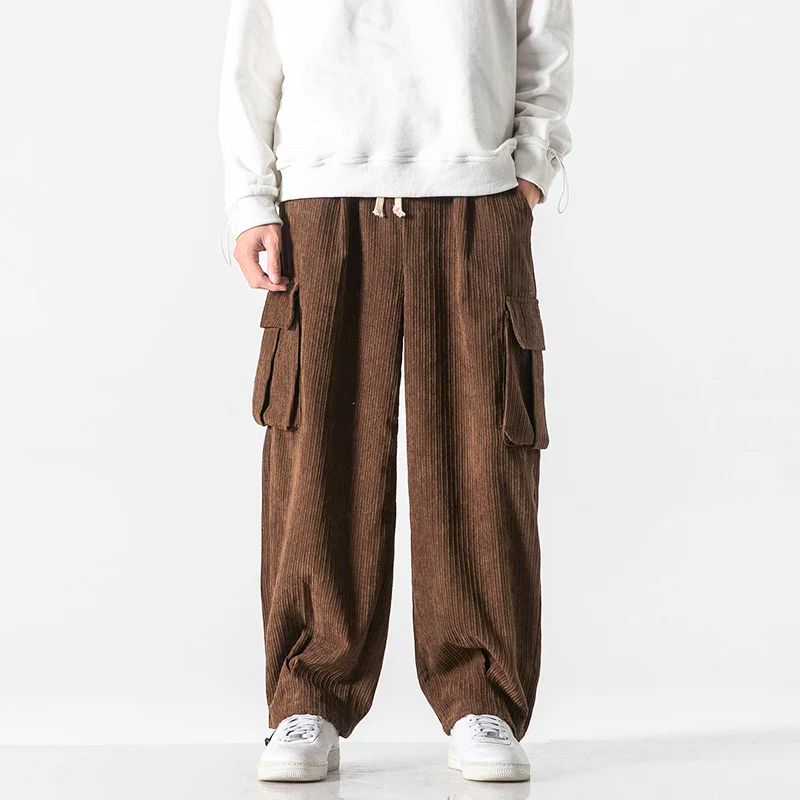 Comfortable men's corduroy pants, perfect for fall and winter fashion, wide-leg fit